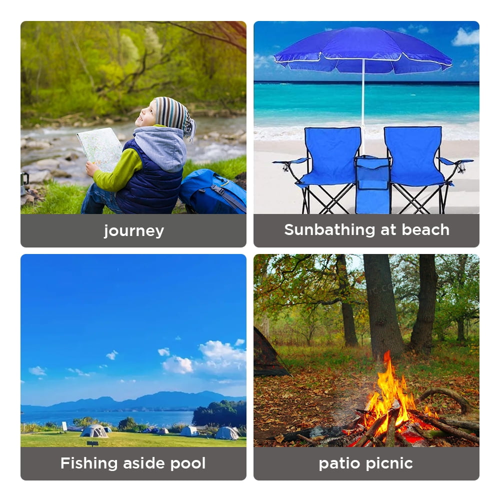 COWIN Outdoor Foldable Picnic Double Chair ,Camping Chairs with Umbrella Camping Double Portable Chairs Folding Beach Chair with Insulation Bag,Backpacking Blue