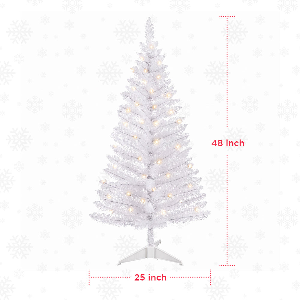 Cowin 4ft Artificial Christmas Tree,Pre-lit Tinsel Pine Spruce Tree, Small Xmas Tree for Home, Office and Party,White
