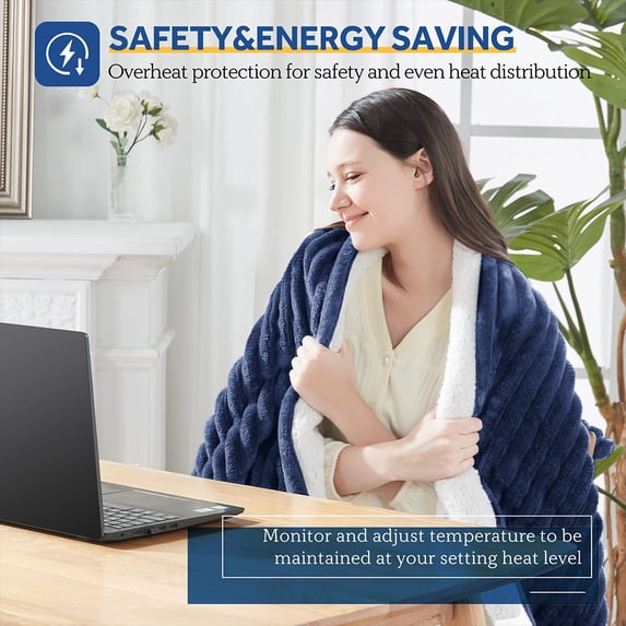 Cowin Heated Electric Throw Blanket, 50"x60", 6 Heat Levels, Auto-Off Timer, Machine Washable, Azure Blue