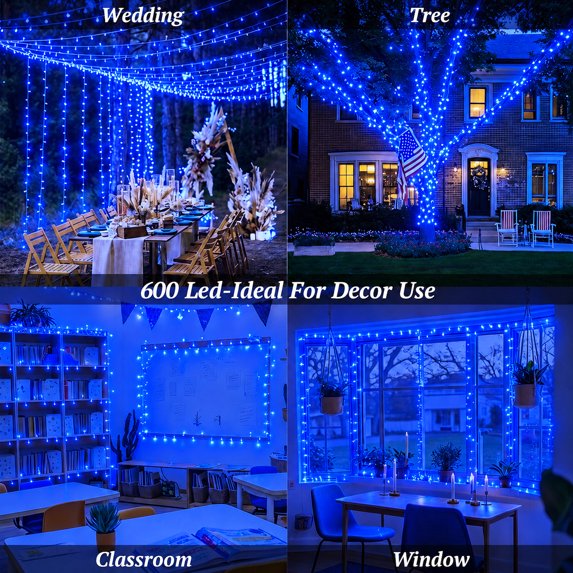 Cowin 168FT Christmas Lights Outdoor 8 Modes Indoor String Lights for Outside Blue