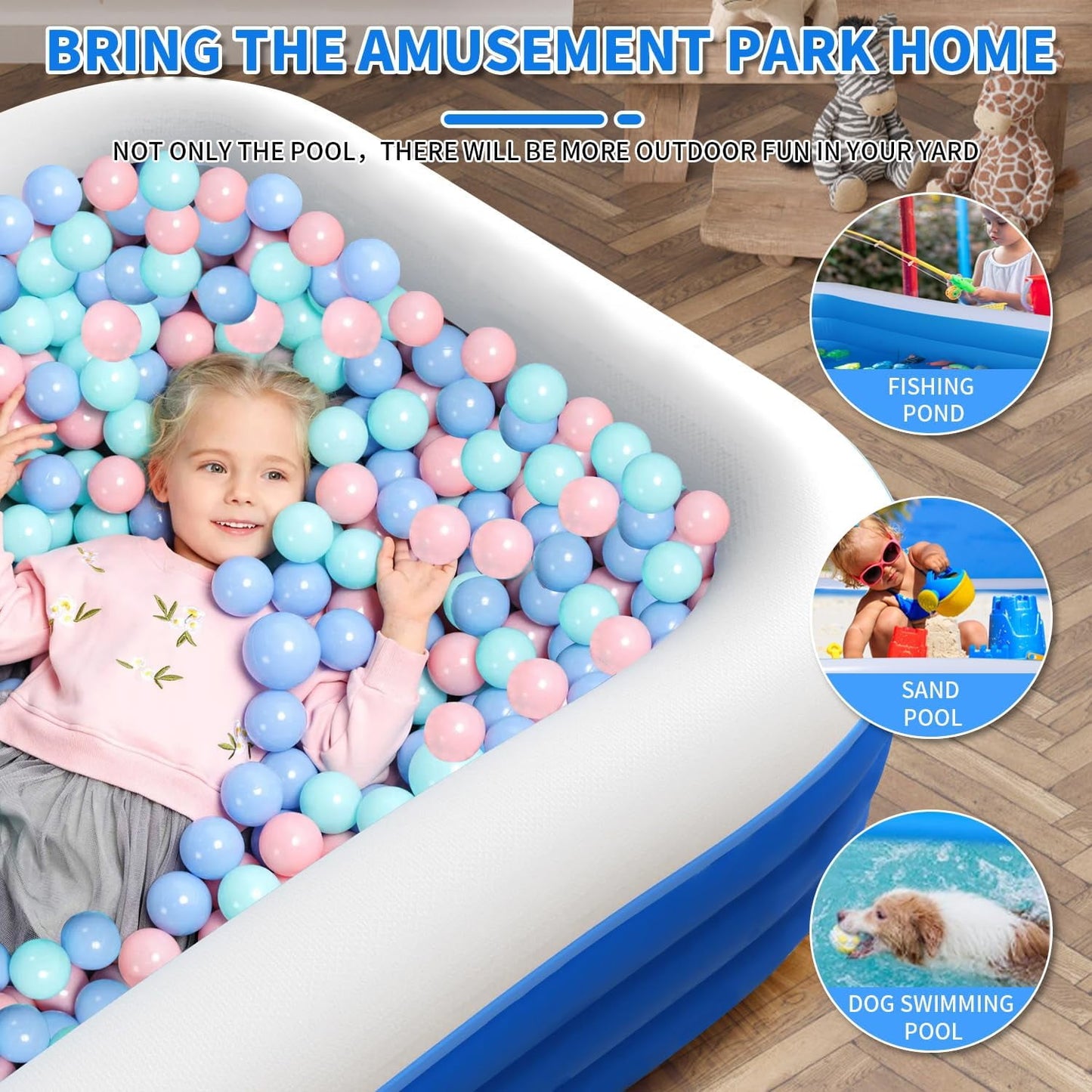 Cowin Inflatable Swimming Pool for Kids Adults, 120" x 72" x 22" Blow up Pool, Family Inflatable Swimming Pools for Backyard, Blue