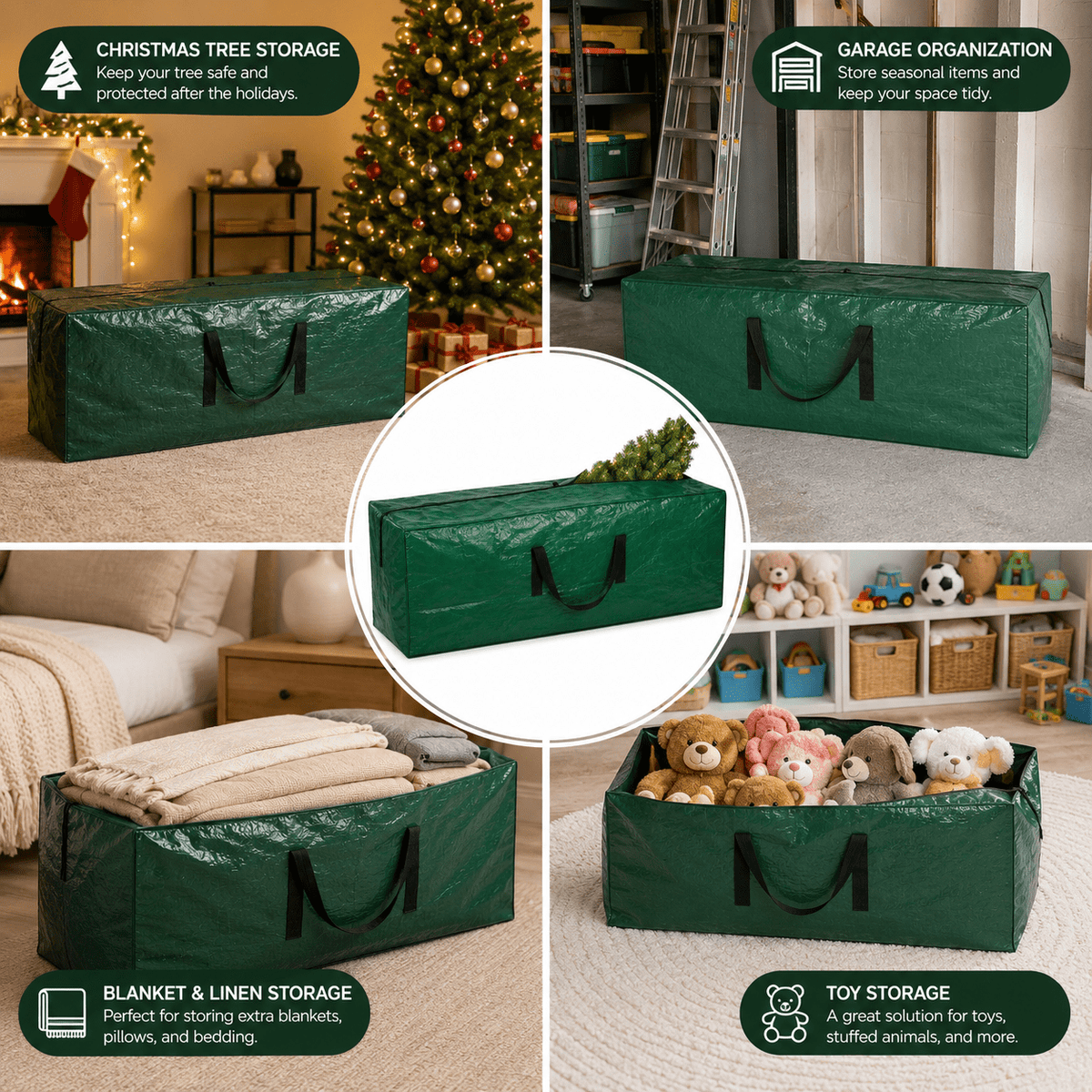 Cowin 9 ft Christmas Tree Storage Bag , for Big Artificial Xmas Tree/Holiday Trees, Green (60X20X30in)