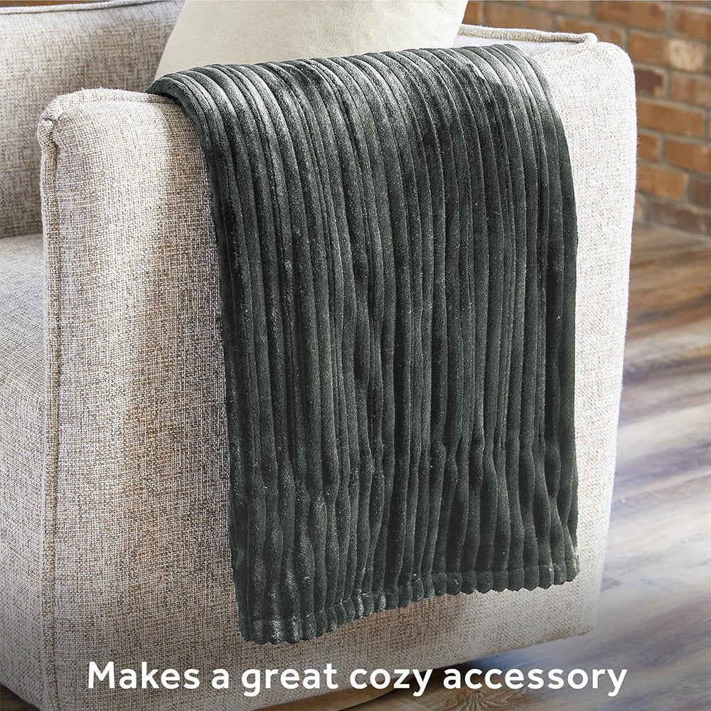 SwFoer Heated Blanket Electric Twin Striped Flannel Blanket 62"x84" Electric Blanket with 6 Heat Settings 10 Hour Timer Auto Shut Off, Dark Grey