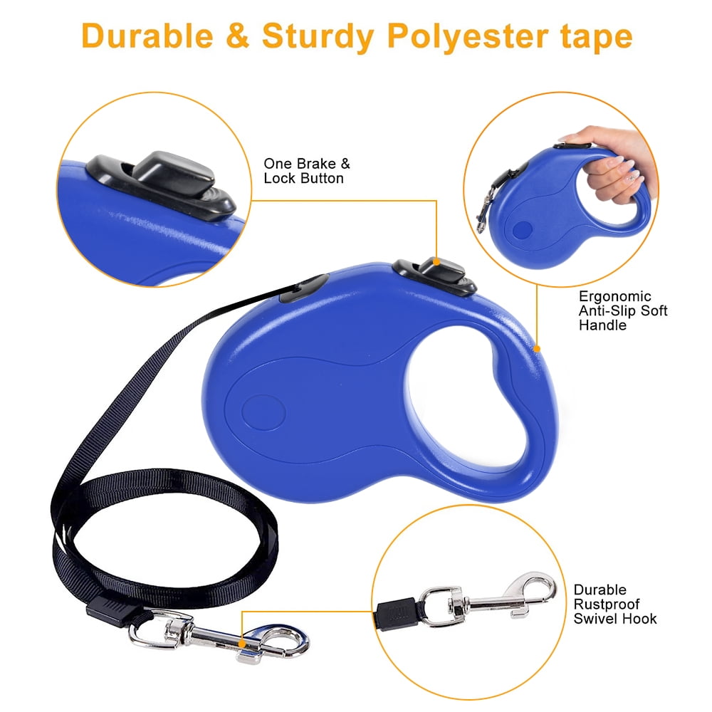 Retractable Dog Leash 16ft Pet Walking Leash with Anti-Slip Handle Hand Brake Blue