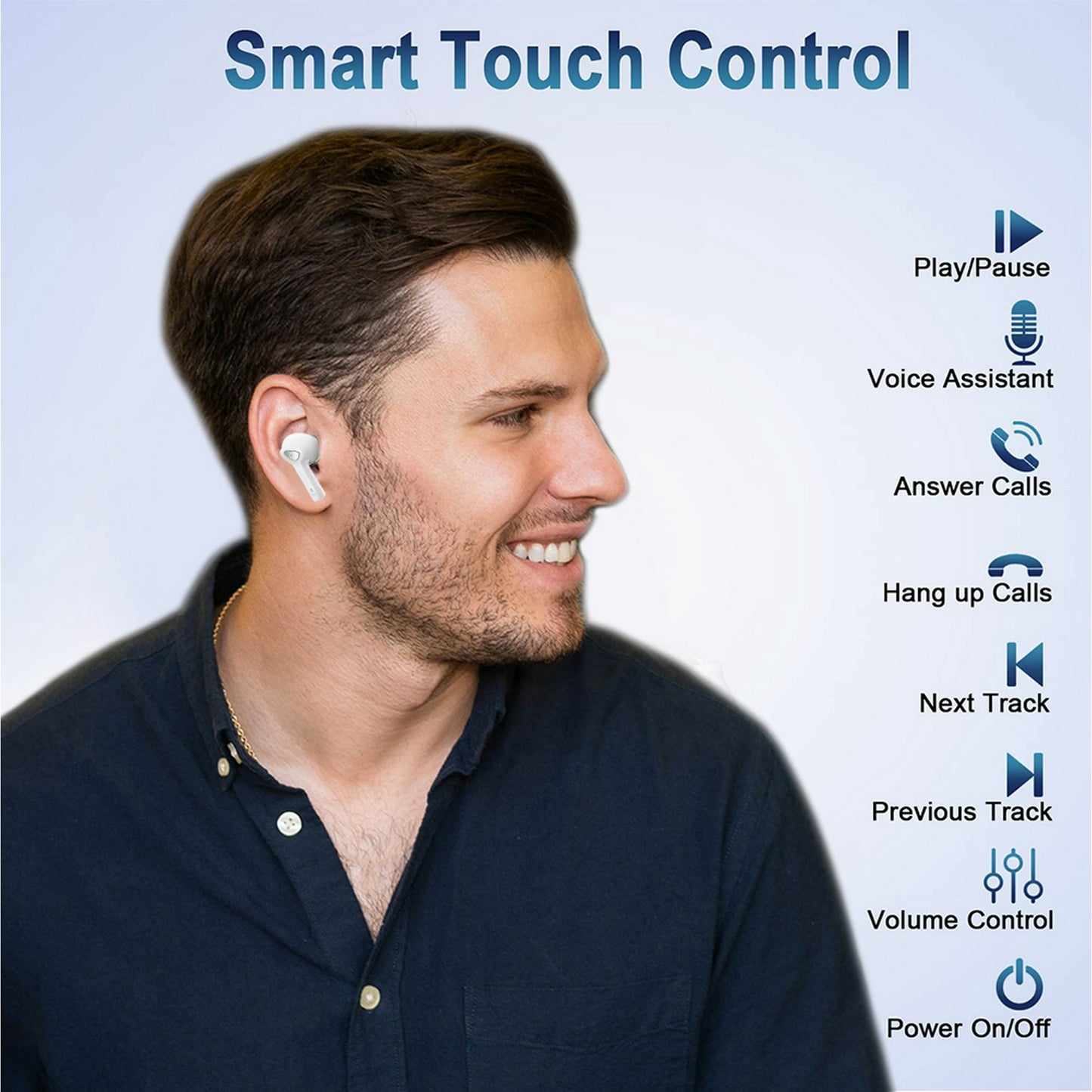 True Wireless Bluetooth Earbuds with Smart LED Display Charging Case , Bluetooth 5.3 Earbuds in-Ear TWS Stereo Headphones, IPX7 Waterproof in Ear Earphones, White