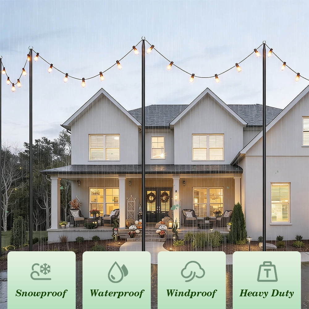 4 Pack String Light Poles,10 Ft Light Poles for Outdoor with Fork,Metal Poles Stand for Patio Deck Backyard