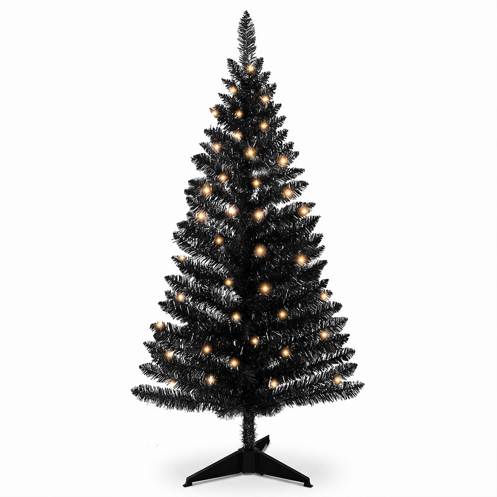 Cowin 4ft Artificial Christmas Tree,Pre-lit Tinsel Pine Spruce Tree, Small Xmas Tree for Home, Office and Party,Black