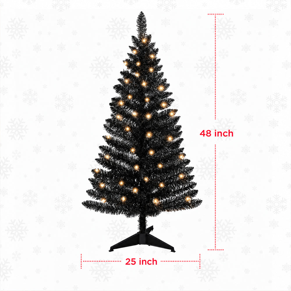 Cowin 4ft Artificial Christmas Tree,Pre-lit Tinsel Pine Spruce Tree, Small Xmas Tree for Home, Office and Party,Black