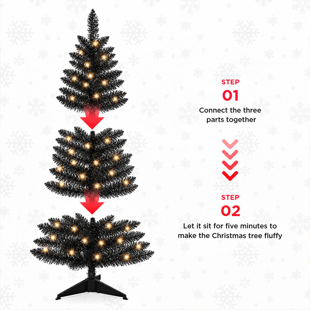 Cowin 4ft Artificial Christmas Tree,Pre-lit Tinsel Pine Spruce Tree, Small Xmas Tree for Home, Office and Party,Black