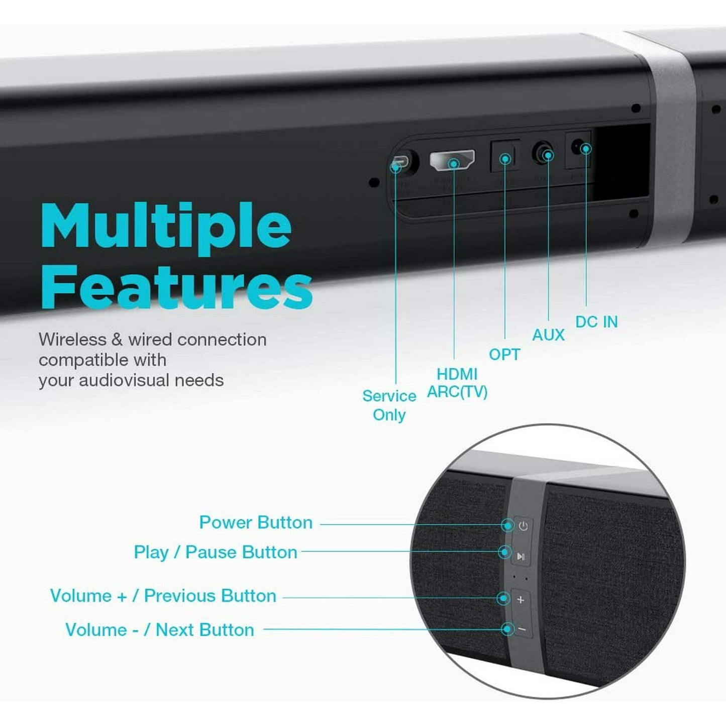 Bluetooth Sound bar for TV, 50W Sound Bar with 4 Drivers and Remote Control, Home Audio TV Speakers Sound Bar with Arc/Optical/AUX Connect