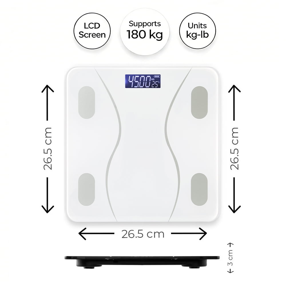 COWIN Smart Digital Body Fat Scale Rechargeable Bluetooth Connection Electronic Bathroom Scale Personal Bathroom Scale 180kg Capacity Minimalist Design White Edition, White