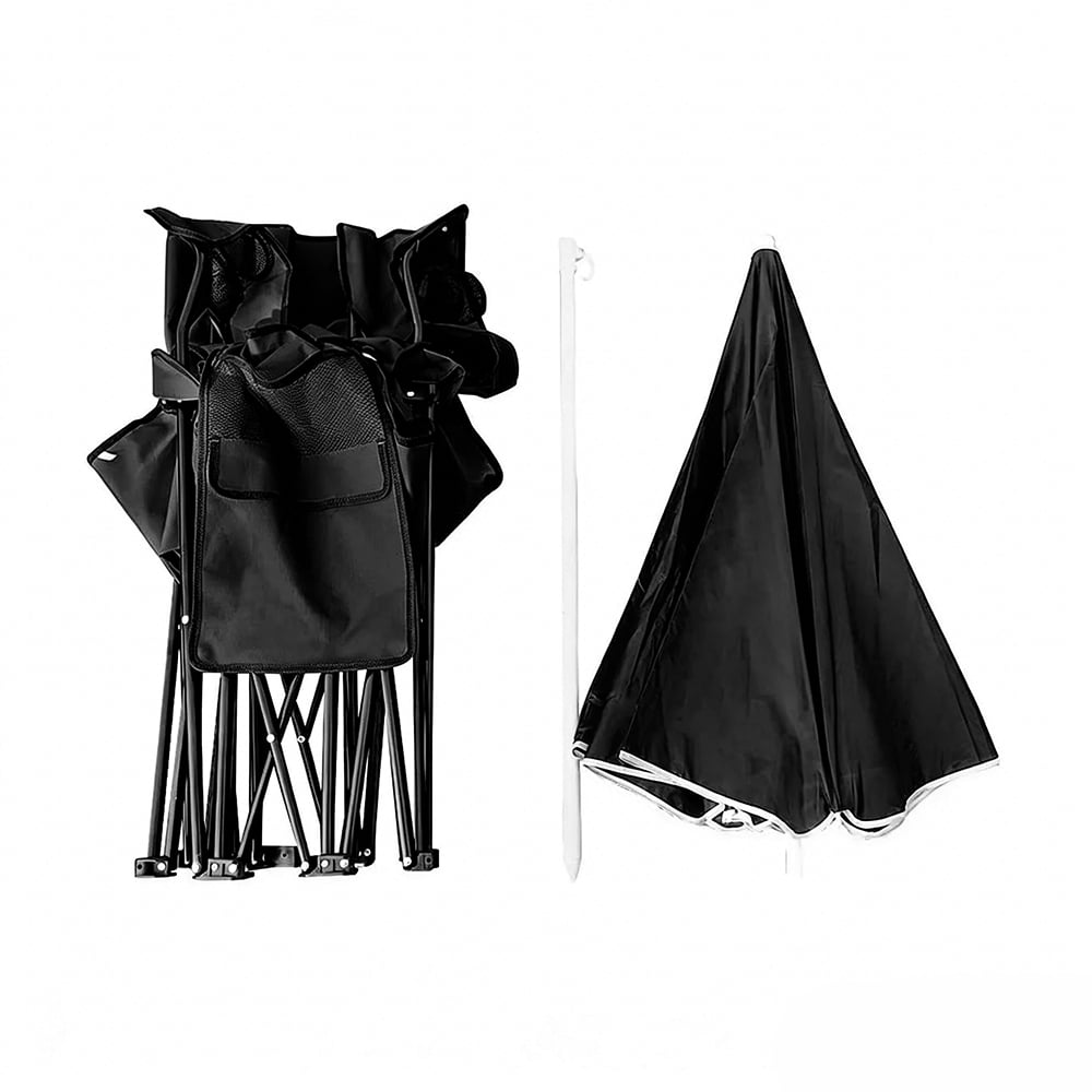 COWIN Outdoor Foldable Picnic Double Chair ,Camping Chairs with Umbrella Camping Double Portable Chairs Folding Beach Chair with Insulation Bag,Backpacking Black