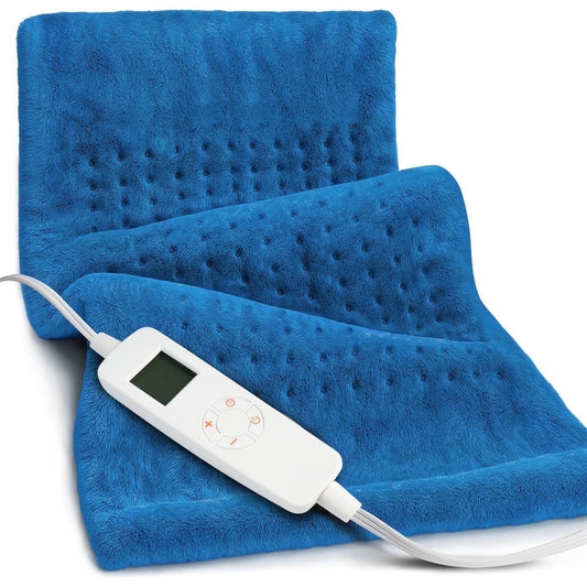 33"x17" Heating Pad Portable Heating Pad for Shoulder Neck, 3 Timer & 6 Temperature Controller, Blue