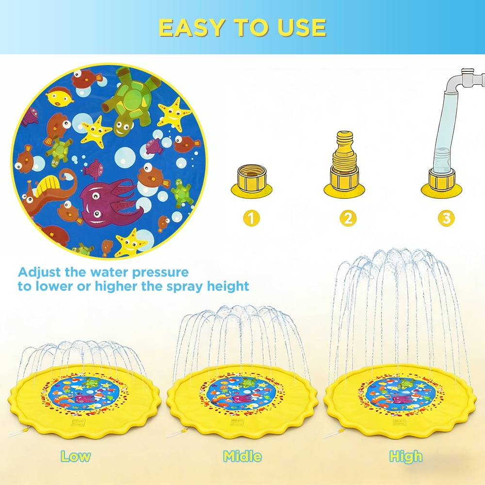 Splash Pad for Toddlers, Outdoor Sprinkler for Kids, 67" Summer Water Toys Inflatable Wading Baby Pool for Girls Boys Pets Dog, Yellow