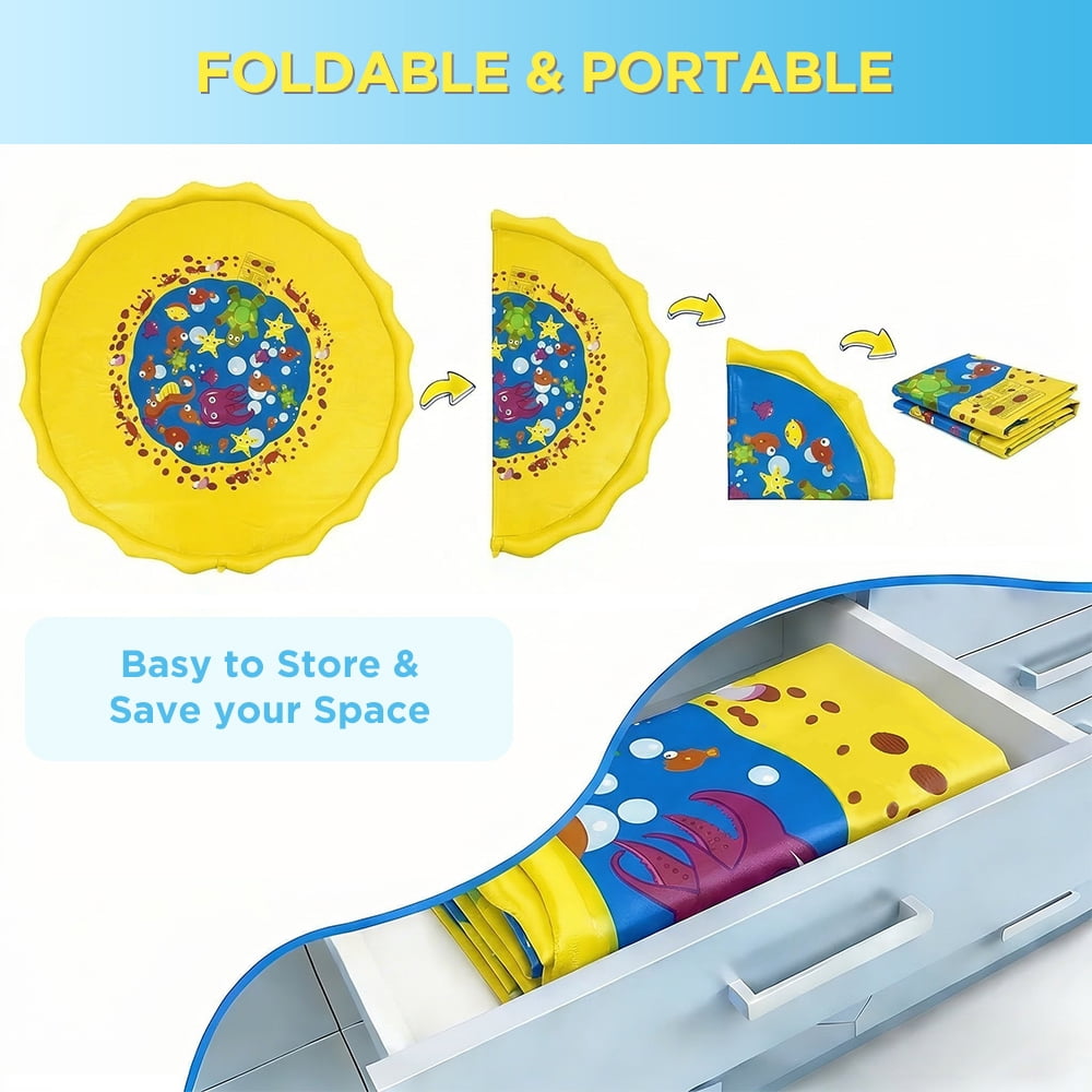 Splash Pad for Toddlers, Outdoor Sprinkler for Kids, 67" Summer Water Toys Inflatable Wading Baby Pool for Girls Boys Pets Dog, Yellow