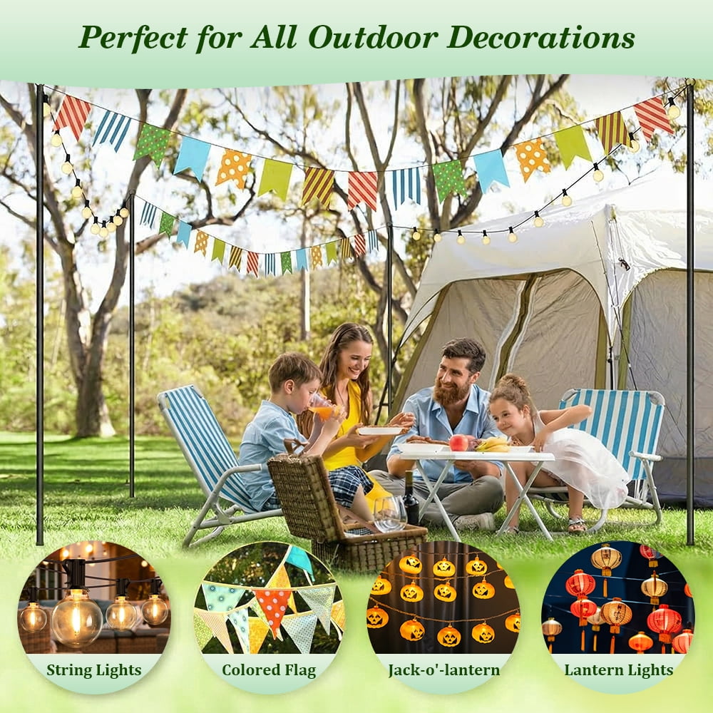 2 Pack String Light Poles,10 Ft Light Poles for Outdoor with Fork,Metal Poles Stand for Patio Deck Backyard