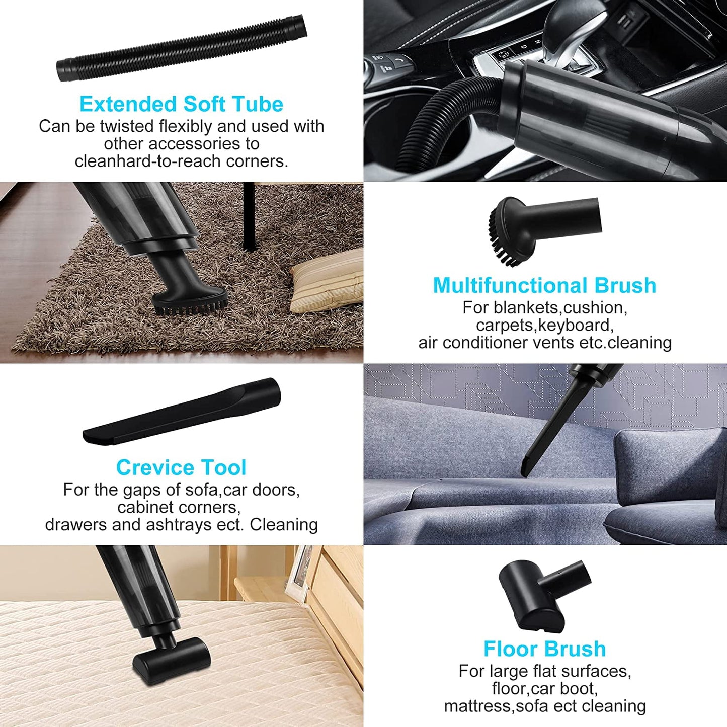 Portable Car Vacuum Cleaner, 120W Car Vacuum Cleaners Cordless, Handheld Vacuum for Quick Cleaning, Hand Held Vacuuming Cordless Rechargeable for Car Home and Office, Black