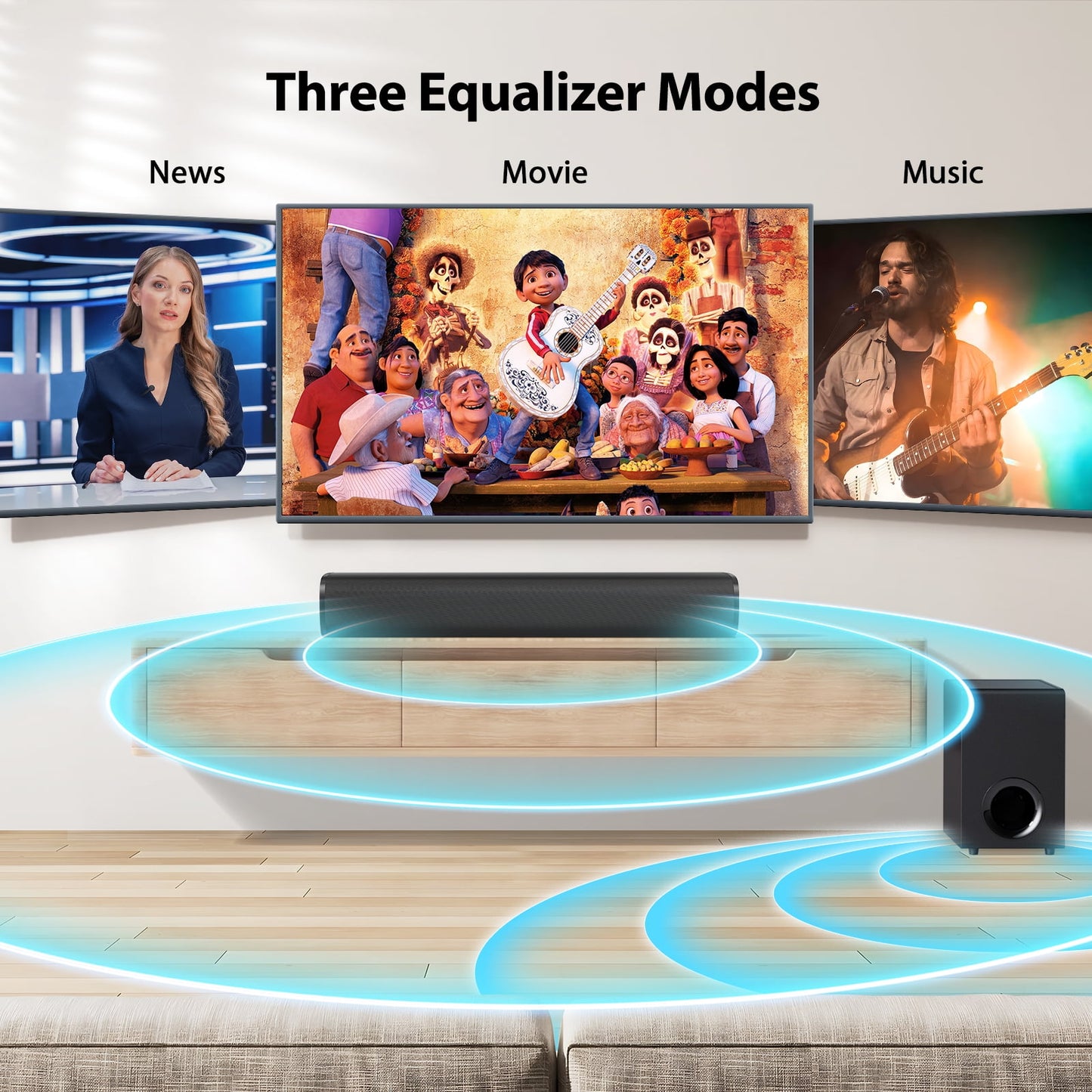 Upgraded Bluetooth Sound Bar for TV with Subwoofer, Deep Bass, ARC/Optical/AUX/Bluetooth Connect, Surround Sound System for PC/Gaming/Projectors/Gift