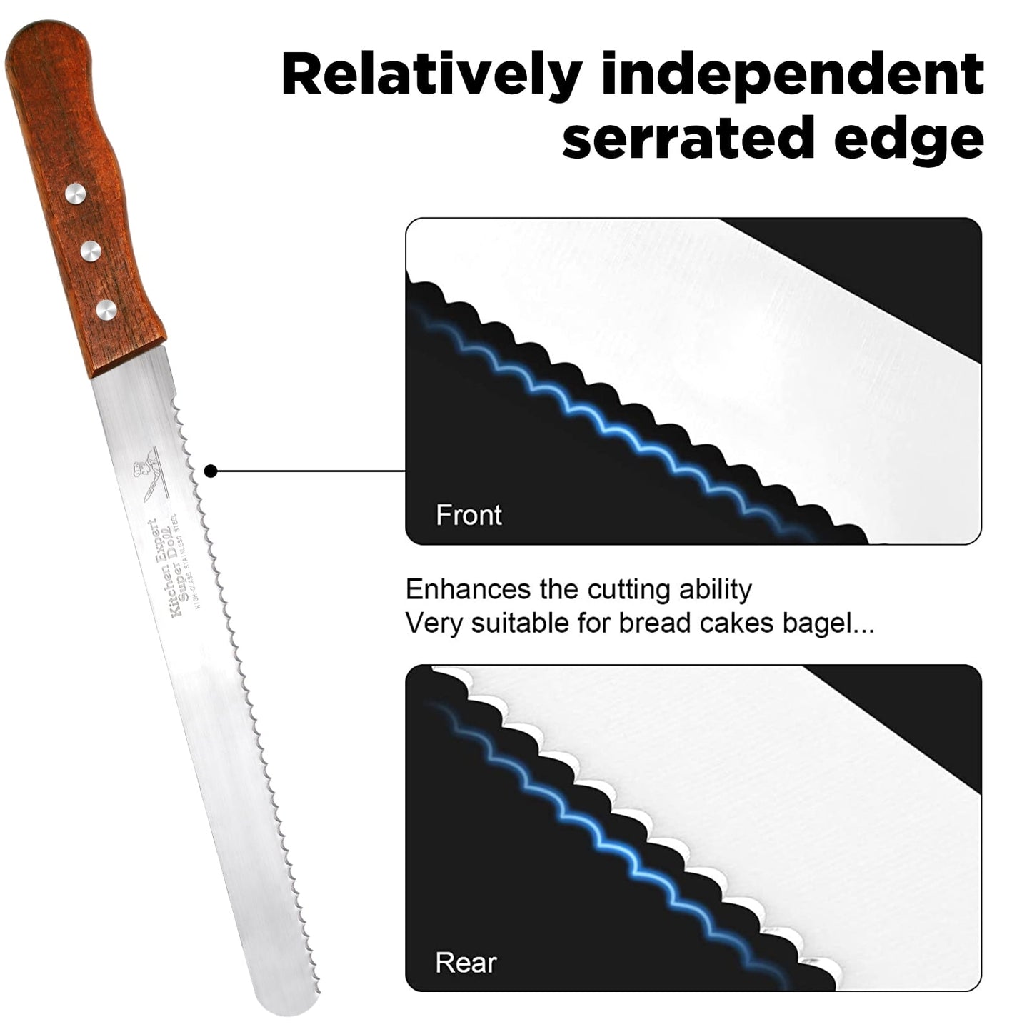Swtroom 10 inch Bread Knife Serrated Knife Sharp Wavy Edge Bread Cutter Stainless Steel for Slicing Homemade Bread Bagels Cake