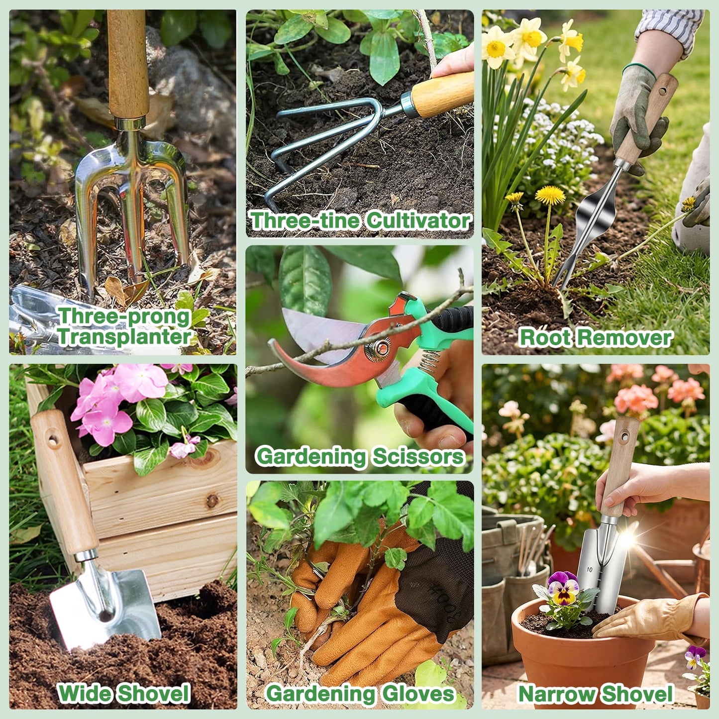 Garden Tools Set, 9 Pieces Heavy Duty Kit with Storage Bag - Rust-Proof Stainless Steel Gardening Tools, Non-Slip Ergonomic Handle, Ideal Gift for Women, Men & Gardeners