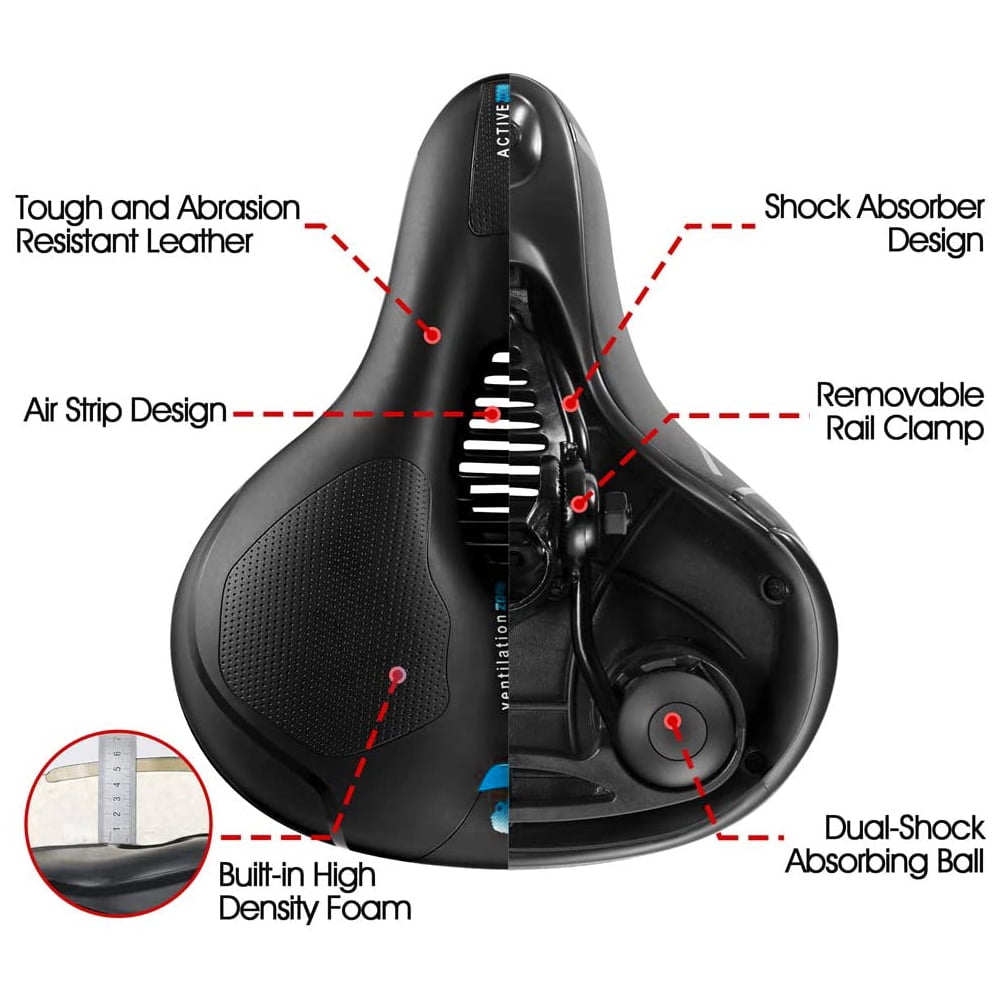 Comfortable Bike Seat Cushion -Bicycle Seat for Men Women with Dual Shock Absorbing Ball Memory Foam Waterproof Bicycle Saddle Universal Fit for Stationary/Exercise/Indoor/Mountain/Road Bikes