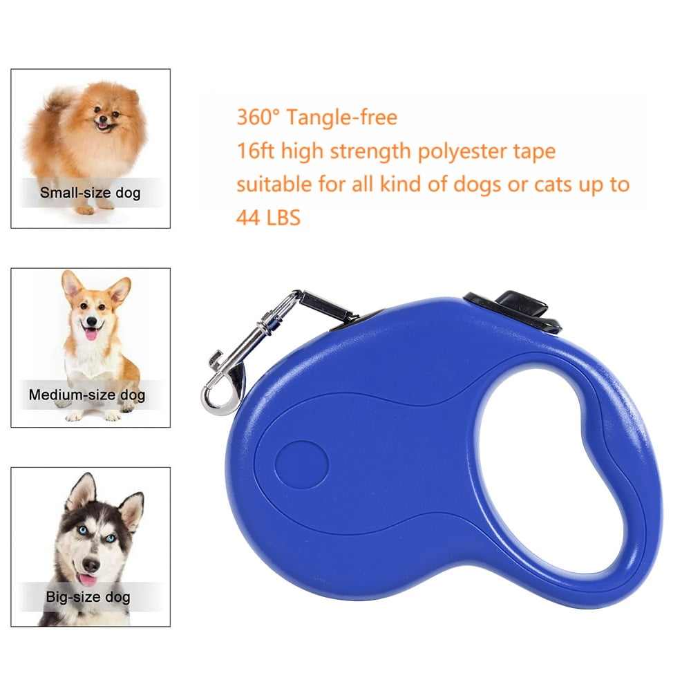 Retractable Dog Leash 16ft Pet Walking Leash with Anti-Slip Handle Hand Brake Blue