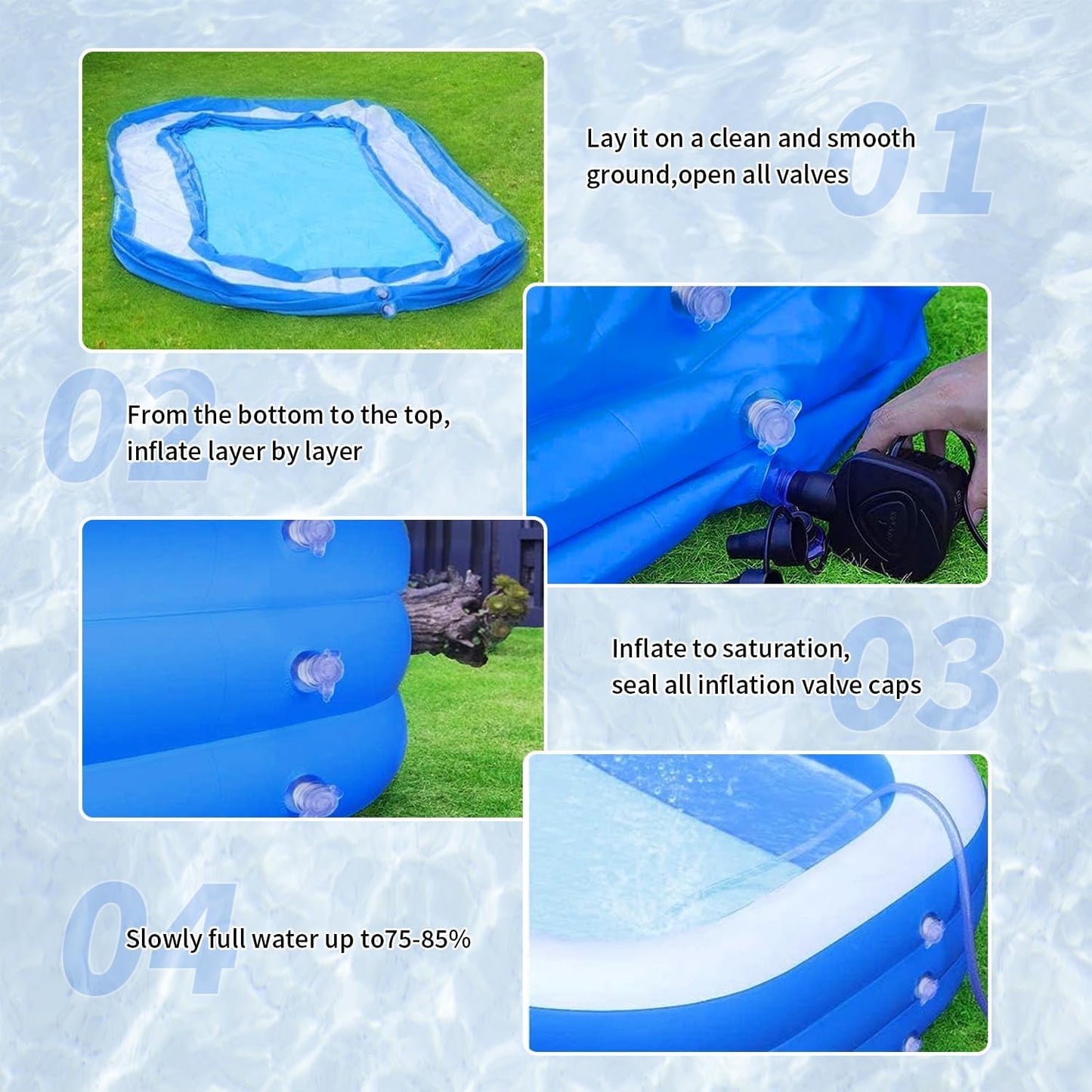 Cowin Inflatable Swimming Pool for Kids Adults, 120" x 72" x 22" Blow up Pool, Family Inflatable Swimming Pools for Backyard, Blue