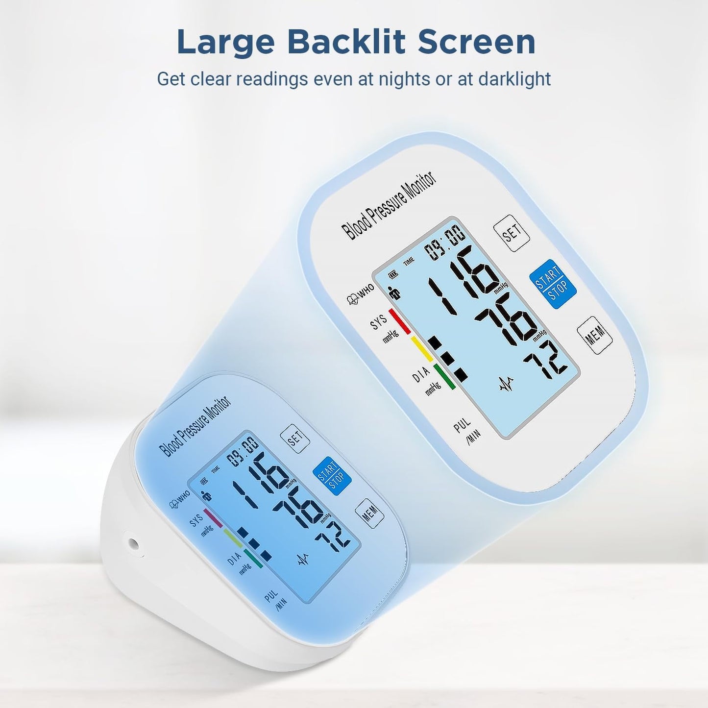 Cowin Blood Pressure Monitor Upper Arm Fit Reno Blood Pressure Cuff 8.7”- 15.7” Monitor Backlight Display HR Detection Digital BP Machine