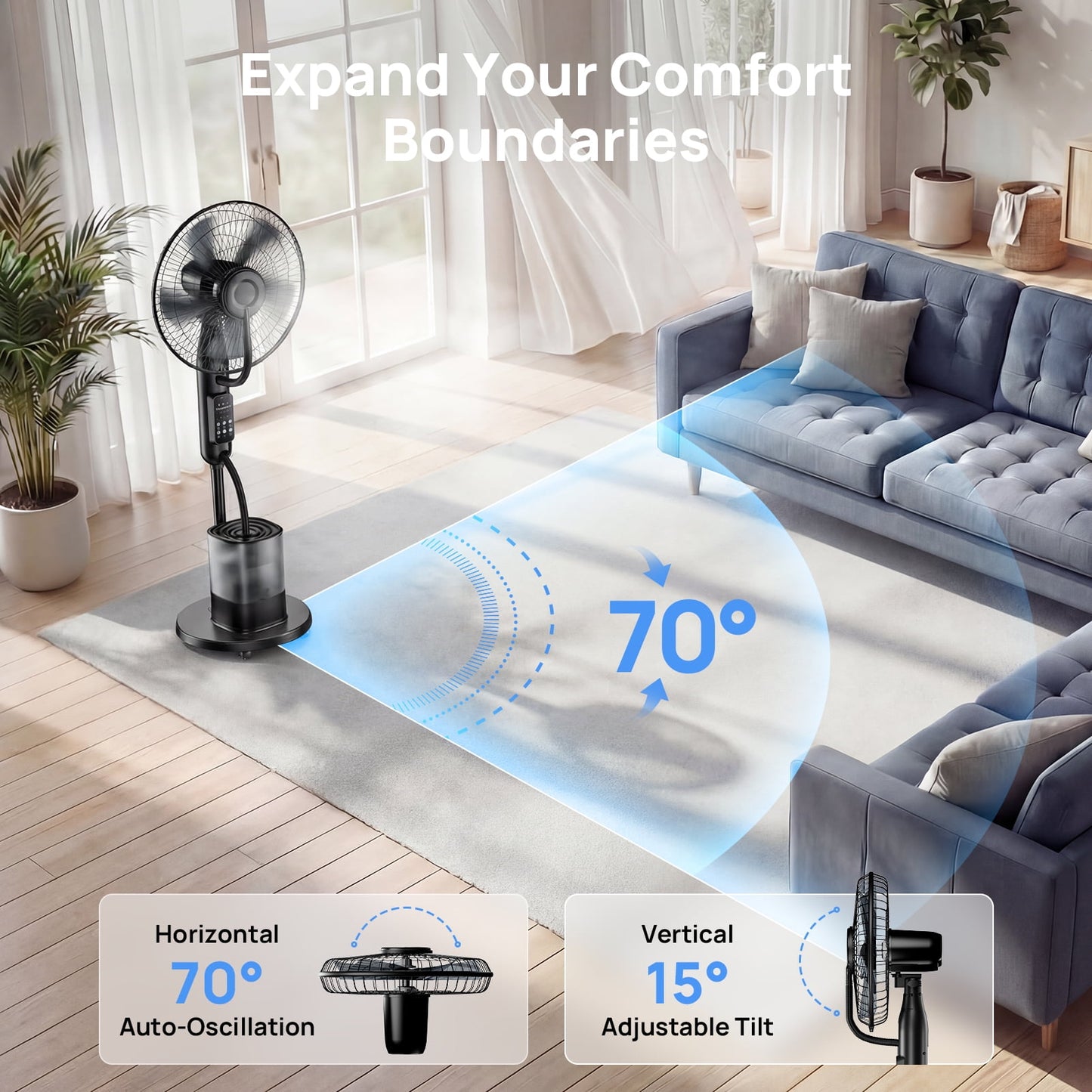 Pedestal Misting Fan, Mister Cooling Fan with 4L Large Water Tank, 5 Speeds 3 Modes Misting Standing Fan, Floor Fan with Remote for Home Bedroom Patio Outdoor