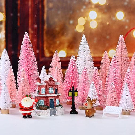 Cowin 30Pcs Mini Christmas Trees Decor, Artificial Christmas Tree 5 Sizes with Wooden Base for Christmas Decor Christmas Party Home Table Craft Decorations (Pink+white)