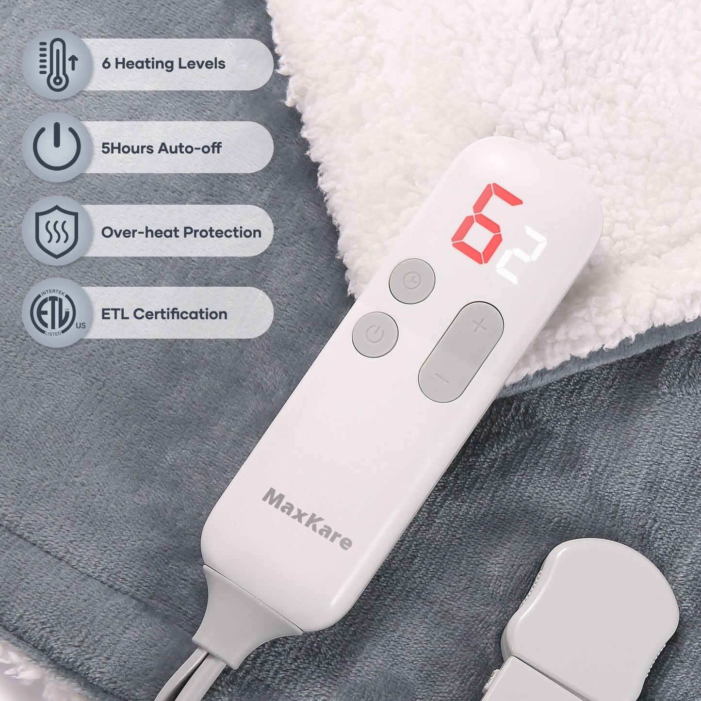 COWIN Electric Blanket, Brushed Flannel+Cotton Fleece, 10 Heating Levels and 1-8 Hour Automatic Shutdown, Machine Washable, Gray, 72 "x 84"