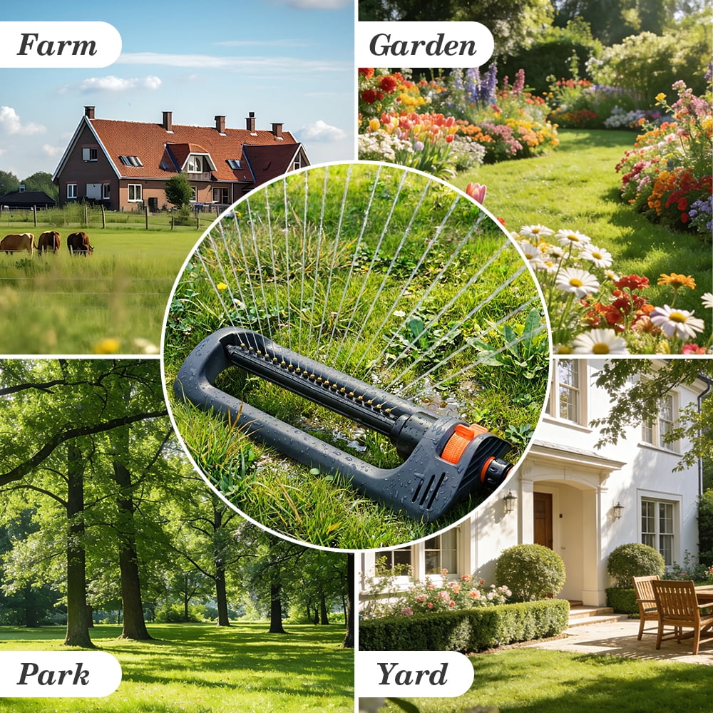 Lawn Sprinkler 19 Hole Nozzles 4 Spray Modes for Yard, Garden Water Oscillating Sprinkler with Spray Jet Cleaning Needle
