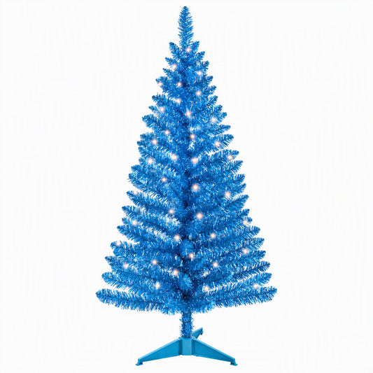 Cowin 4ft Artificial Christmas Tree,Pre-lit Tinsel Pine Spruce Tree, Small Xmas Tree for Home, Office and Party,Blue