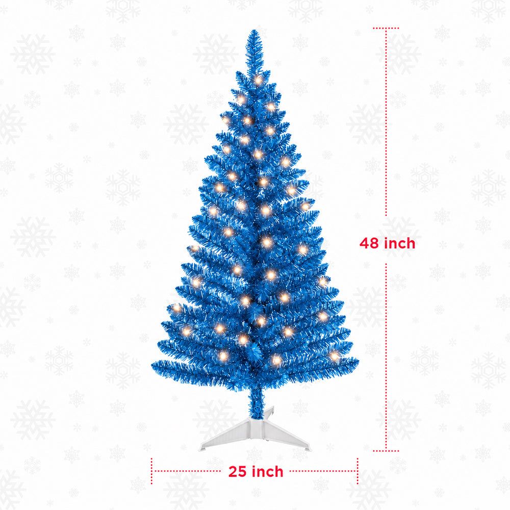 Cowin 4ft Artificial Christmas Tree,Pre-lit Tinsel Pine Spruce Tree, Small Xmas Tree for Home, Office and Party,Blue