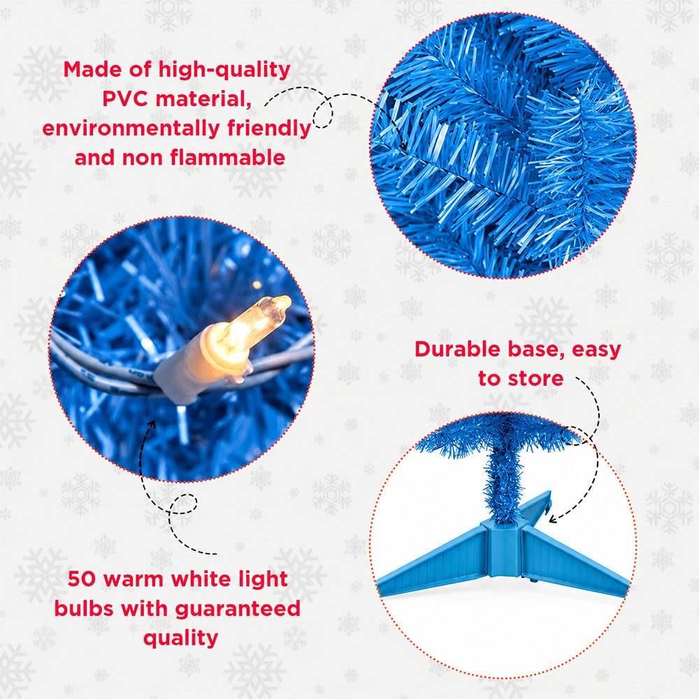 Cowin 4ft Artificial Christmas Tree,Pre-lit Tinsel Pine Spruce Tree, Small Xmas Tree for Home, Office and Party,Blue