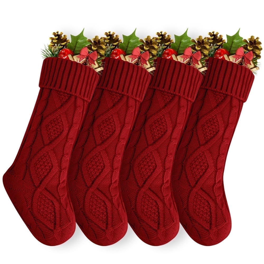 Cowin 4 Pack Christmas Stockings, Knitted Stocking for Holiday Christmas Party Family Decorations (Red )