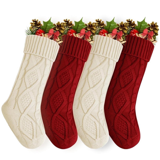 4PACK Christmas Stockings, Knitted Stocking for Holiday Christmas Party Family Decorations (Red White)