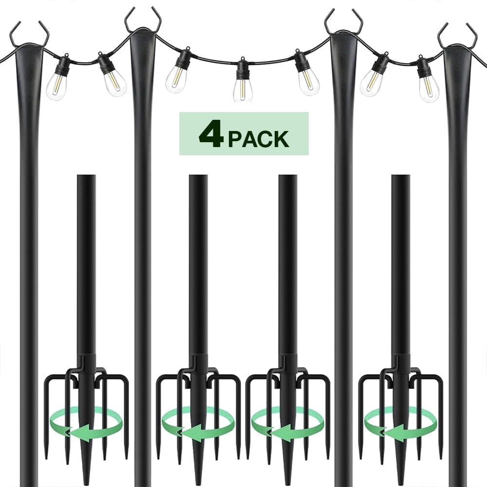 4 Pack String Light Poles,10 Ft Light Poles for Outdoor with Fork,Metal Poles Stand for Patio Deck Backyard