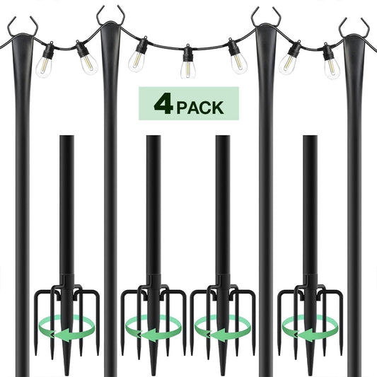 4 Pack String Light Poles,10 Ft Light Poles for Outdoor with Fork,Metal Poles Stand for Patio Deck Backyard