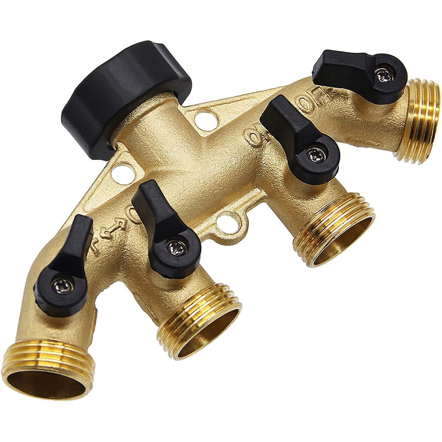 4 Way Brass Hose Splitter Aedavey Solid Brass Hose Connector 3/4" Hose Spigot Adapter Garden Hose Faucet Manifold with 4 Valves