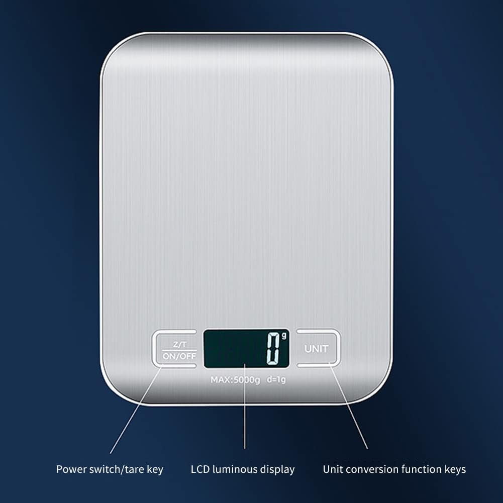Food Scale Digital Kitchen Scale with 1g/0.05oz Precise Graduation, 5 Units LCD Display Scale for Cooking/Baking in KG, G, oz, ml, and lb, Easy Clean Stainless Steel and Tempered Glass