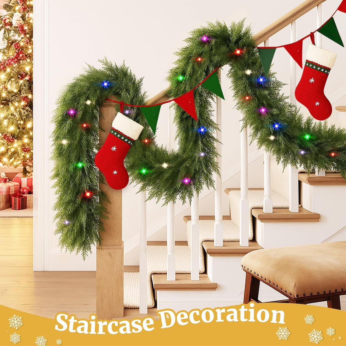 Cowin 6 ft Artificial Norfolk Pine Garland,Real Touch Christmas Greenery Garland Suitable for Table