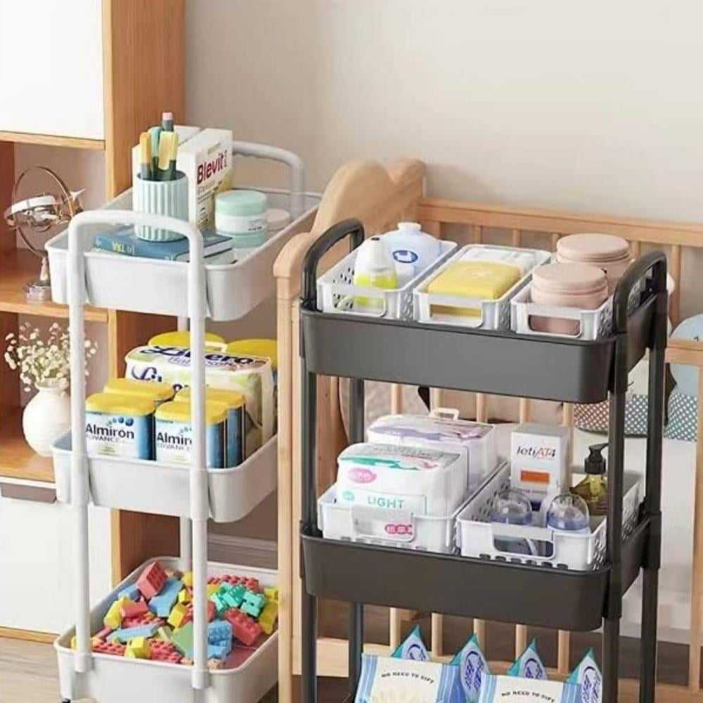 Cowin 3 Tier Metal Rolling Utility Cart with 6 Hooks, Black