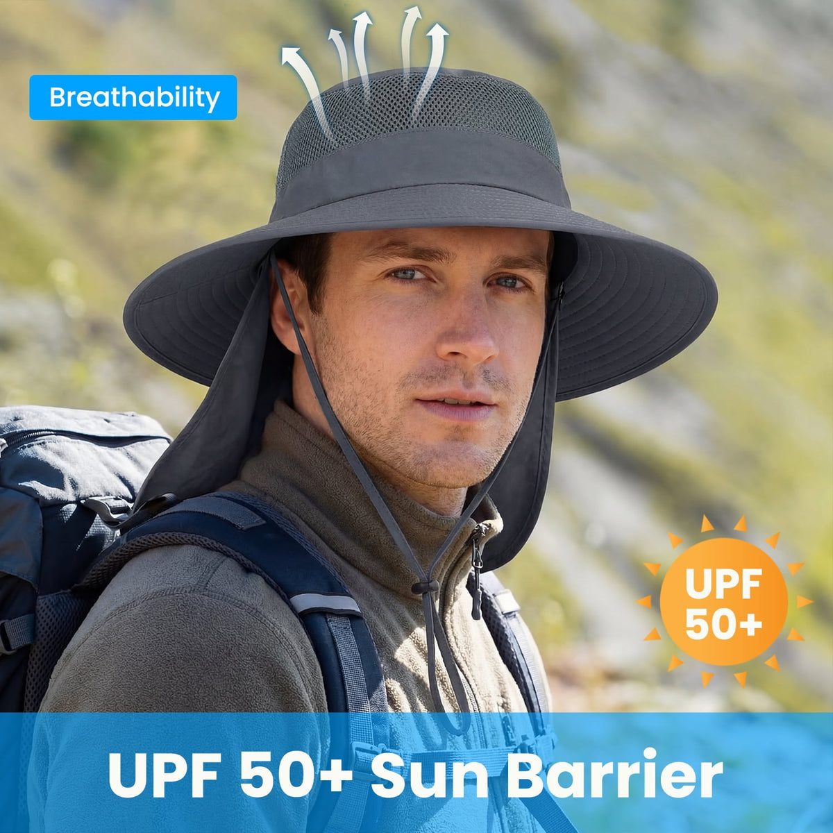 Cowin Fishing Hat,Outdoor UPF50+ Mesh Sun Hat,Wide Brim Fishing Hat with Neck Flap Sun Hat,for Men and Wome