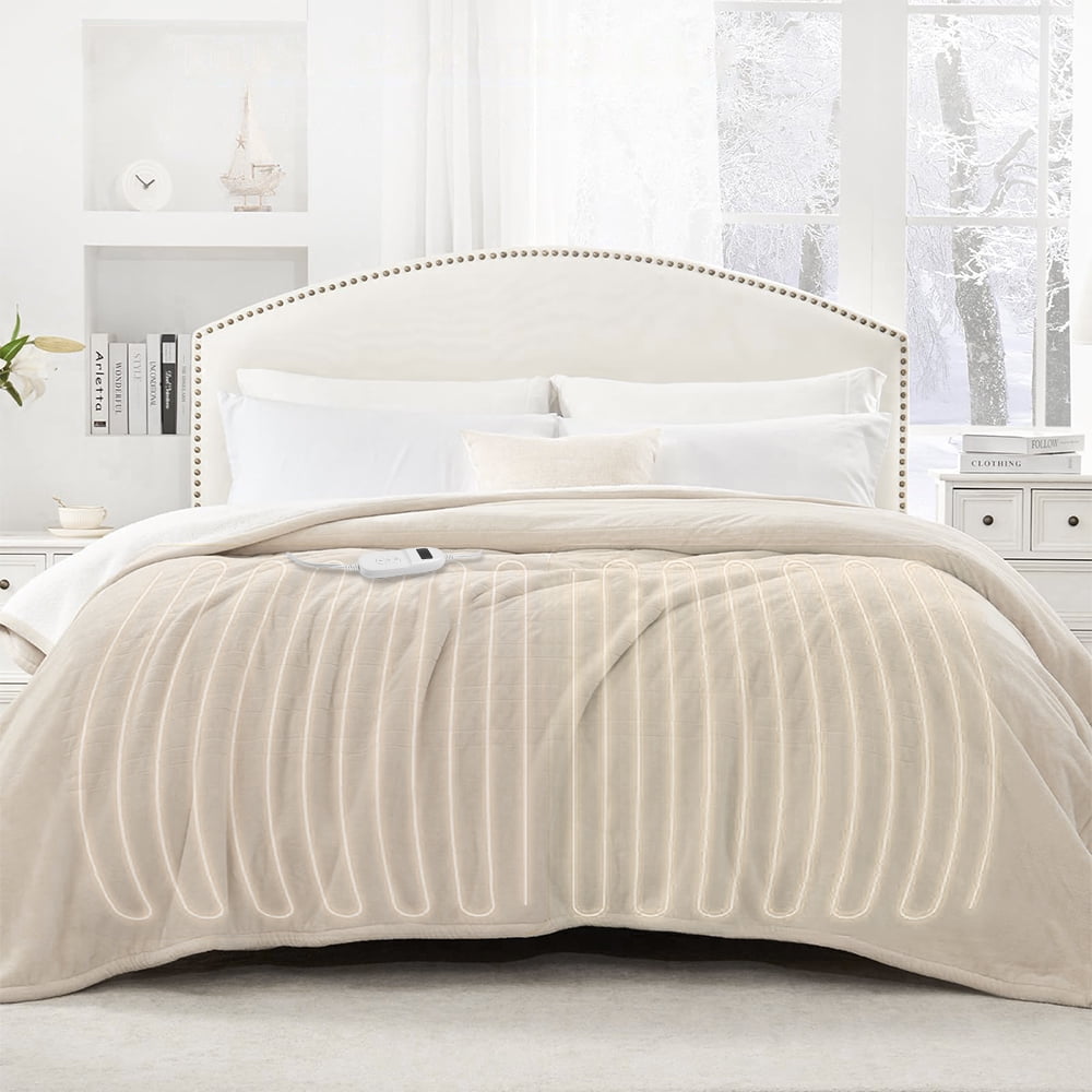 COWIN Electric Blanket Full Size,Flannel and Soft Cotton Fleece Heated Blanket with 10 Heating Levels & 1-8 Hours Auto Shut Off, Machine Washable, Beige, 80" x 84"