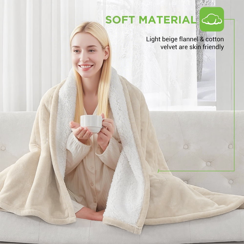 COWIN Electric Blanket Full Size,Flannel and Soft Cotton Fleece Heated Blanket with 10 Heating Levels & 1-8 Hours Auto Shut Off, Machine Washable, Beige, 80" x 84"