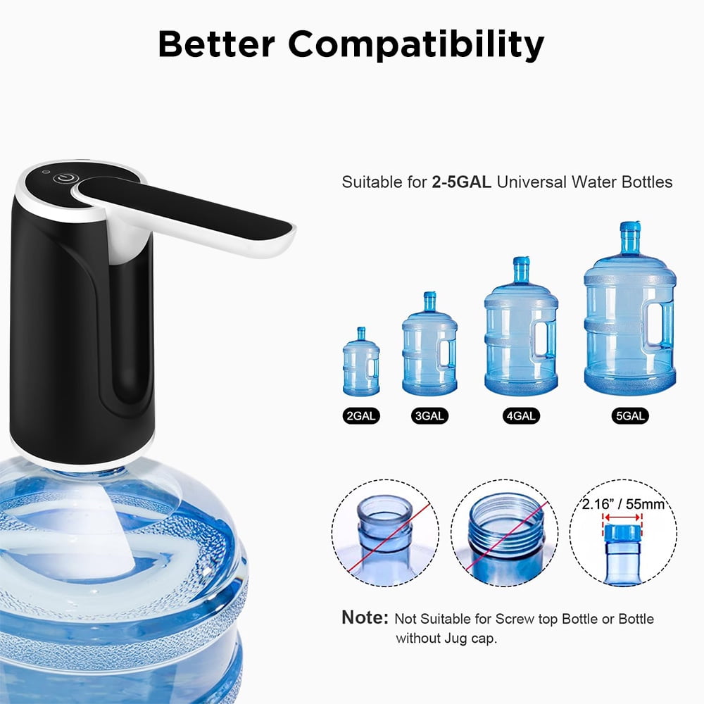 Cowin Water Bottle Dispenser Portable Electric Water Bottle Pump, for Universal 5 Gallon Bottle, for Home Kitchen Office Outdoor Use, Black