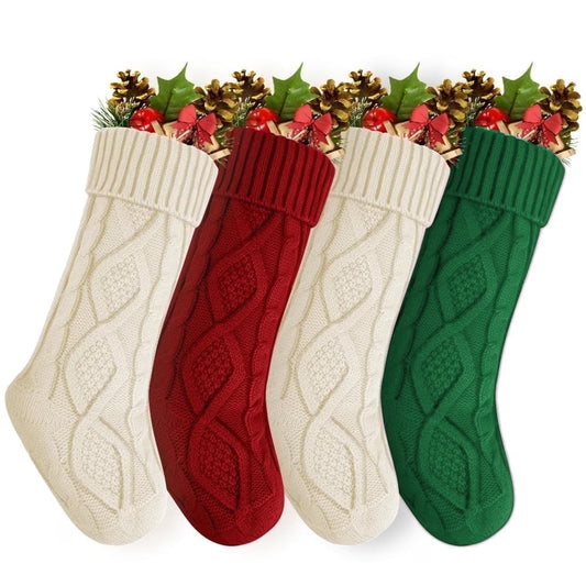 Cowin 4 Pack Christmas Stockings, Knitted Stocking for Holiday Christmas Party Family Decorations (Red White Green)