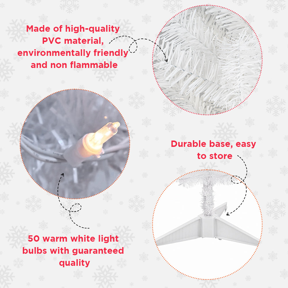 Cowin 4ft Artificial Christmas Tree,Pre-lit Tinsel Pine Spruce Tree, Small Xmas Tree for Home, Office and Party,White