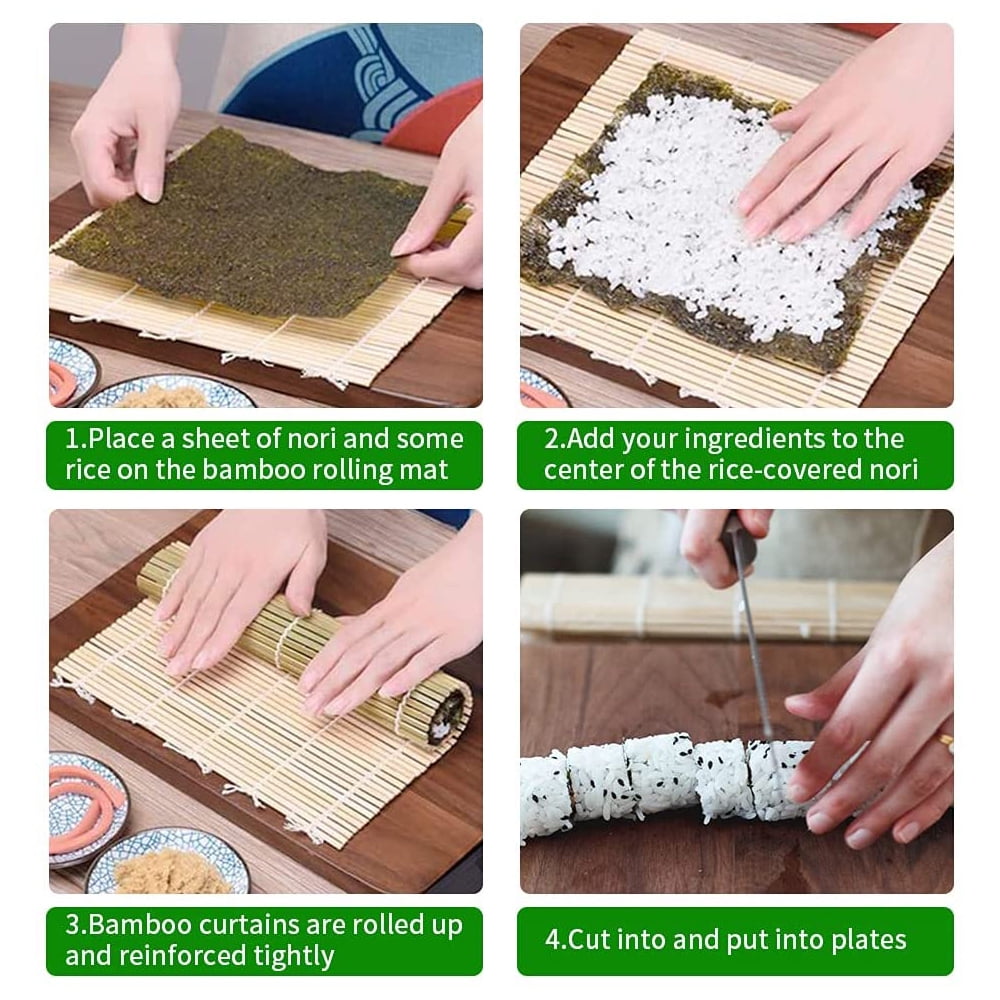 Sushi Making Kit, 2 Bamboo Sushi Mats and 1 Professional Sushi Bazooka Rice Roller, 2 Pairs of Bamboo Chopsticks, Avocado Slicer Holder Paddle Spreader, Rolling, Beginner Sushi Kit DIY at Home